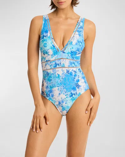 Sea Level Swim Daisyfield Spliced One-piece Swimsuit In Blue