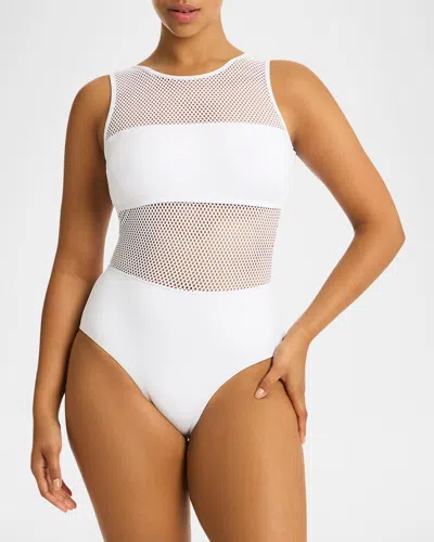 Sea Level Swim Mesh High Neck One-piece Swimsuit In White