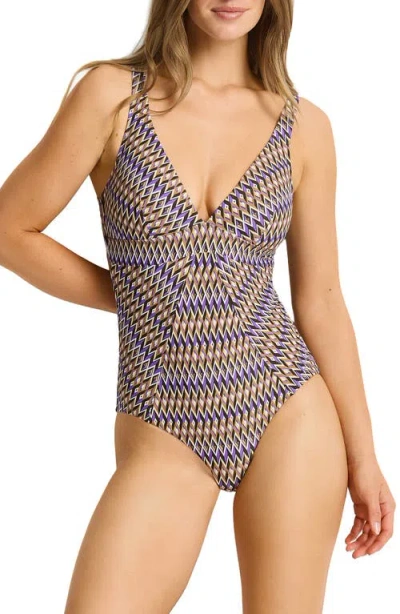 Sea Level Tessera Geo Print One-piece Swimsuit In Blue