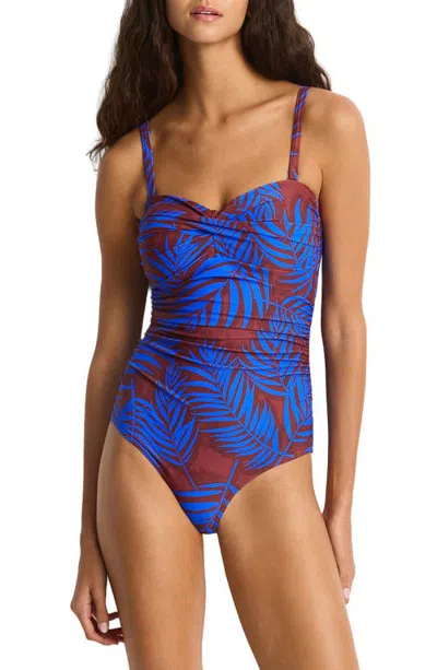 Sea Level Twist Bandeau One-piece Swimsuit In Blue