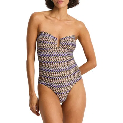 Sea Level U-bar Bandeau One-piece Swimsuit In Cocoa
