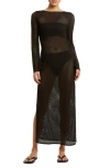 Sea Level X India Hicks Long Sleeve Sheer Lace Cover-up Dress In Black