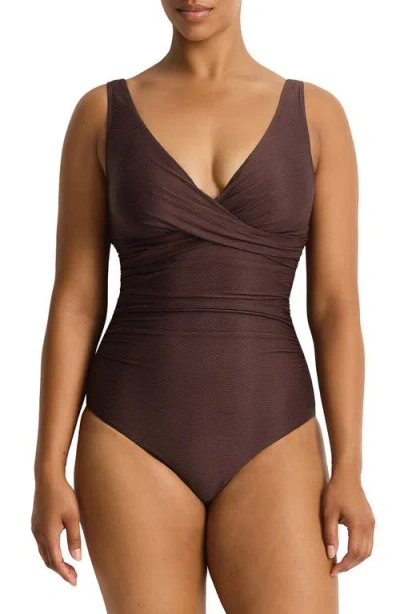 Sea Level Zen Cross Front One-piece Swimsuit In Cocoa