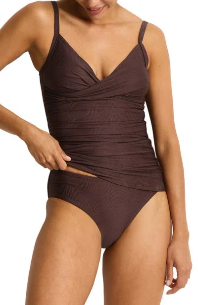 Sea Level Zen Cross Front Tankini In Brown