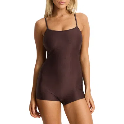Sea Level Zen Scoop Neck Boy Leg One-piece Swimsuit In Brown