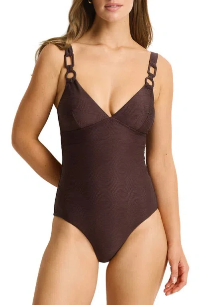 Sea Level Zen Tie Back One-piece Swimsuit In Brown