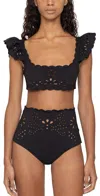 Sea Liat Embroidery Flutter Sleeve Bikini Top Black In Black