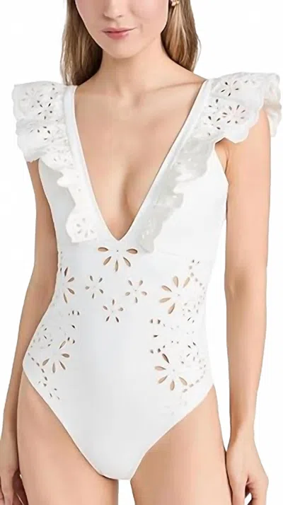 Sea Liat Embroidery Flutter Sleeve One Piece In White