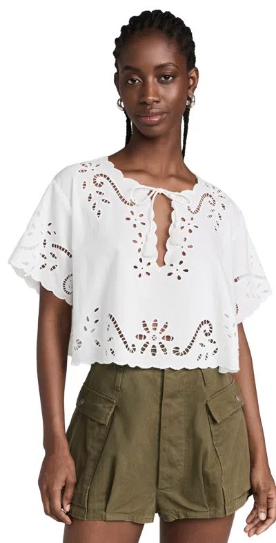 Sea Liat Embroidery Short Sleeve Top White