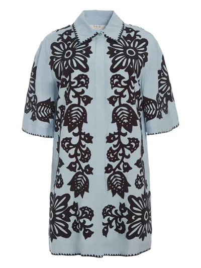 Sea Liliana Applique-floral Shirt Mini Dress In Blue