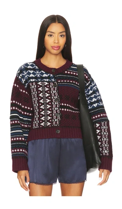 Sea Linea Paneled Fair Isle Merino Wool Cardigan In Burgundy