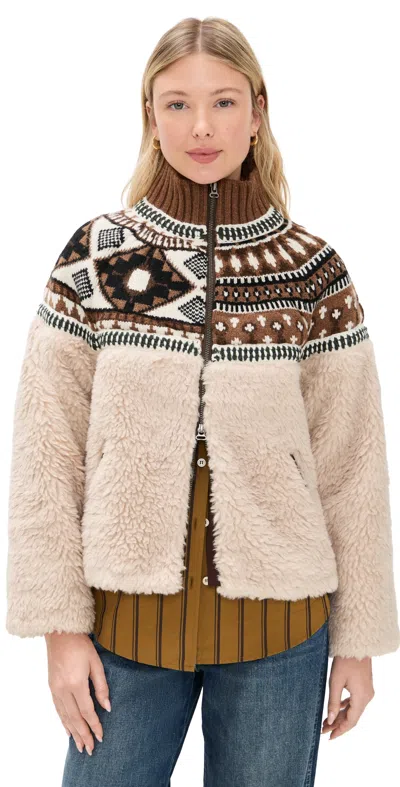 SEA LINEA FAIR ISLE KNIT COMBO FLEECE JACKET MULTI