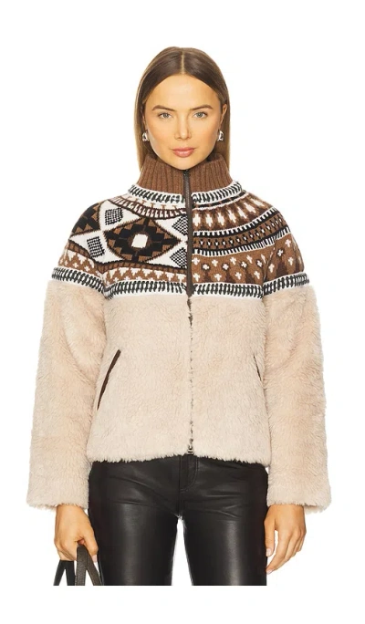 Sea Linea Fair Isle Knit Combo Fleece Jacket In Neutral