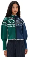 Sea Linea Fair Isle Zip Front Cardigan Multi In Green