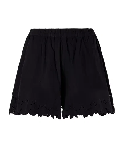 Sea Eleannora Embroidered Cotton And Linen-blend Shorts In Black
