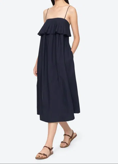 Sea Lois Ruffled Cotton-twill Midi Dress In Blue