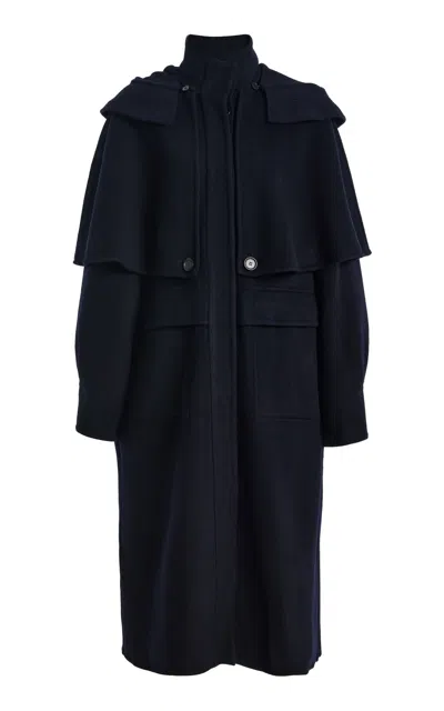 Sea Lona Double-faced Wool Hooded Coat In Navy