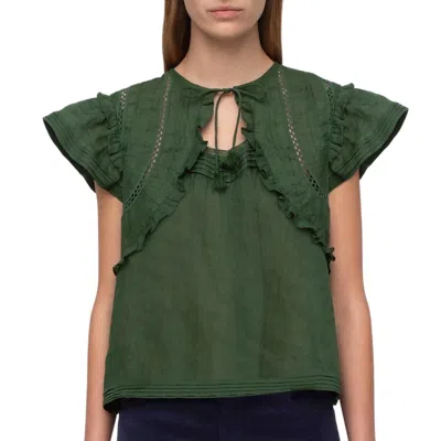 Sea Loren Solid Flutter Sleeve Top In Emerald In Gold