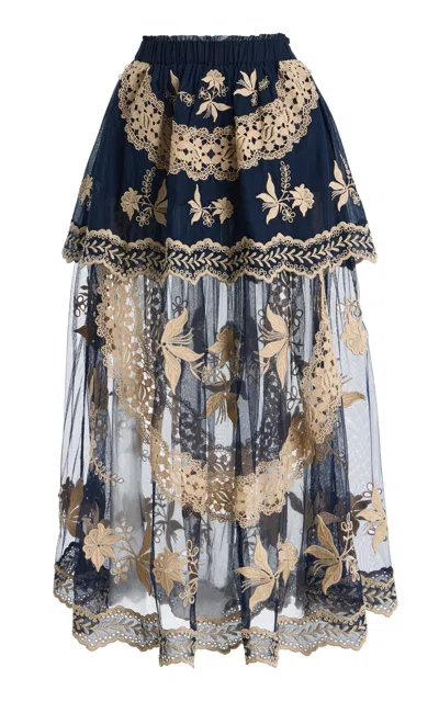 Sea Lovena Embroidered Cotton Midi Skirt In Blue