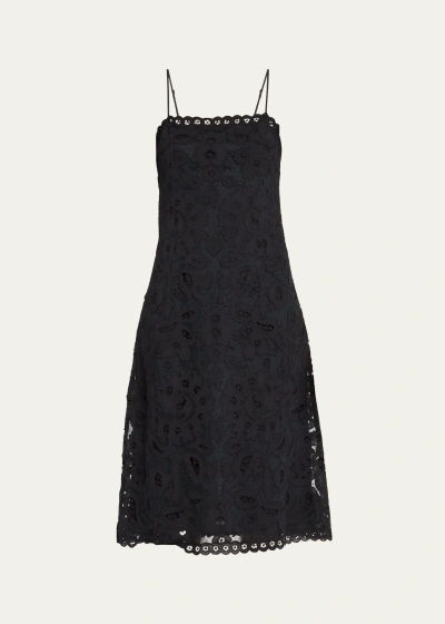 Sea Lovina Embroidery Slip Dress In Black