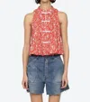 Sea Lucille Liberty Print Knot Loop Tank In Red In Multi