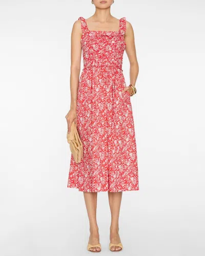 Sea Lucille Liberty Print Pleated Midi Dress In Red In Multi