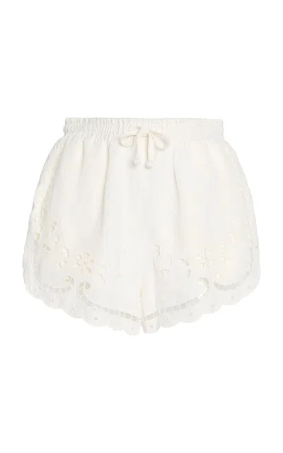 Sea Lula Embroidered Linen-blend Shorts