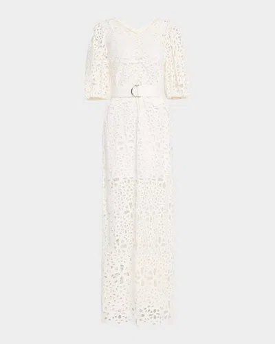 Sea Lumi Puff-sleeve Eyelet Maxi Dress In Cream