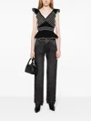 Sea Mable Cambric Flutter Sleeve Pleated Top In Black In Black