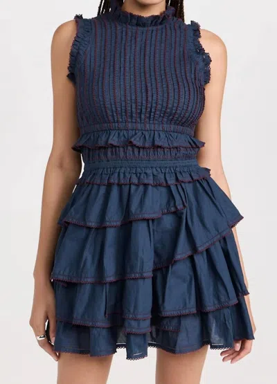 SEA MABLE CAMBRIC SLEEVELESS PLEATED MINI DRESS IN ADMIRAL BLUE