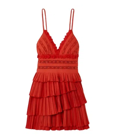 Sea Madeira Embroidery Mini Dress In Red