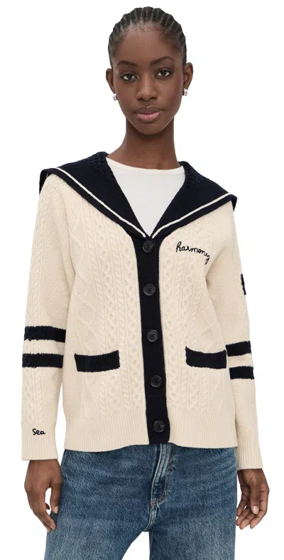 Sea Maren Embroidered Cable-knit Wool Cardigan In White