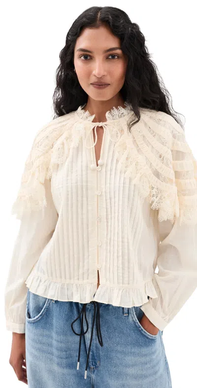 Sea Margaret Solid Capelet Long Sleeve Top Cream In Neutral