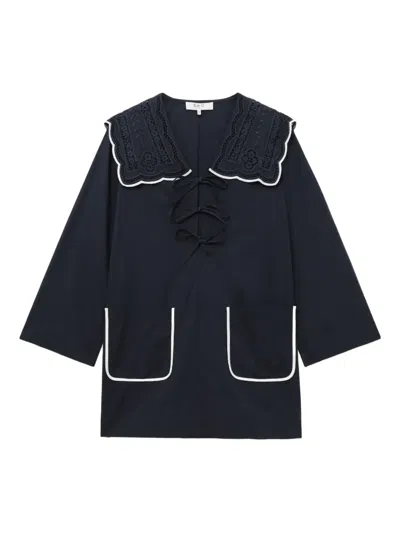 Sea Marie Embroidered Mini Dress In Blue