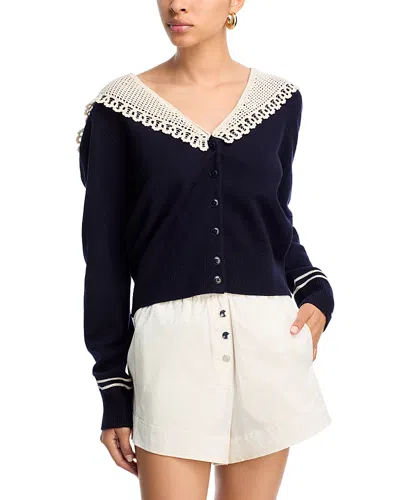 Sea Marie Crocheted Cotton-trimmed Merino Wool Cardigan In Black