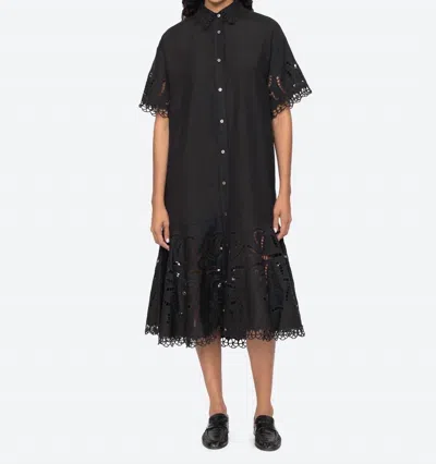 Sea Marja Embroidered Shirt Dress In Black