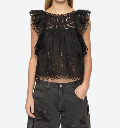 Sea Marja Embroidery Flutter Tank Top In Black