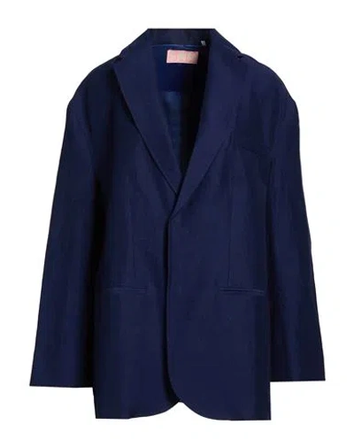Sea Me Happy Woman Blazer Navy Size 2 Polyester, Viscose, Elastane In Blue