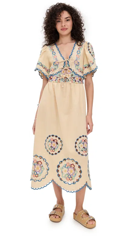 Sea Melinda Embroidered Midi Dress Ecru