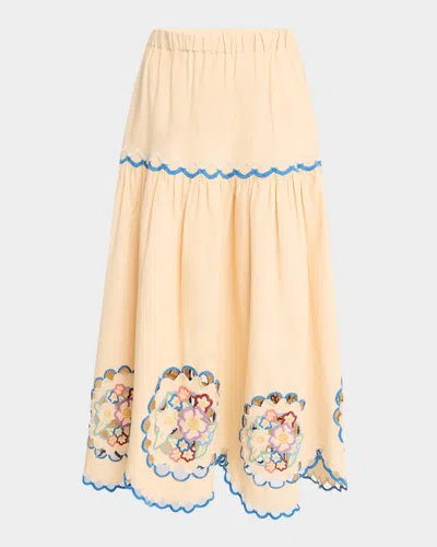 Sea Melinda Embroidered Midi Skirt In Ecru