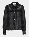 Sea Melody Sheer Polka-dot Blouse In Black