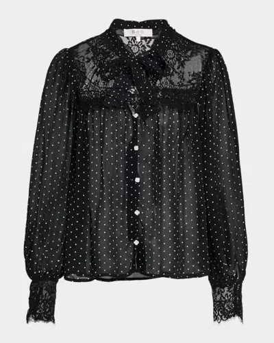 Sea Melody Sheer Polka-dot Blouse In Black
