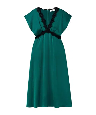 Sea Noa Lace-trimmed Hammered-satin Midi Dress In Blue