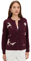 Sea Mika Applique Cardigan Burgundy In Burgundy