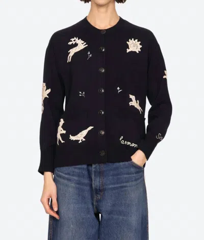 Sea Mika Long Sleeve Cardigan In Navy In Black