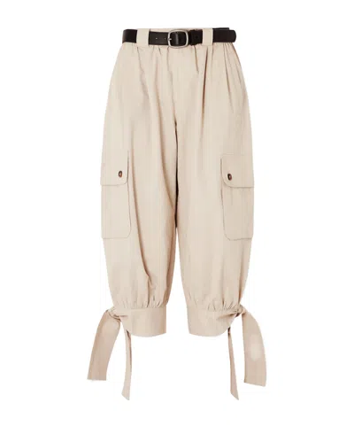 Sea Miles Cropped Belted Cotton Tapered Pants In Neutral
