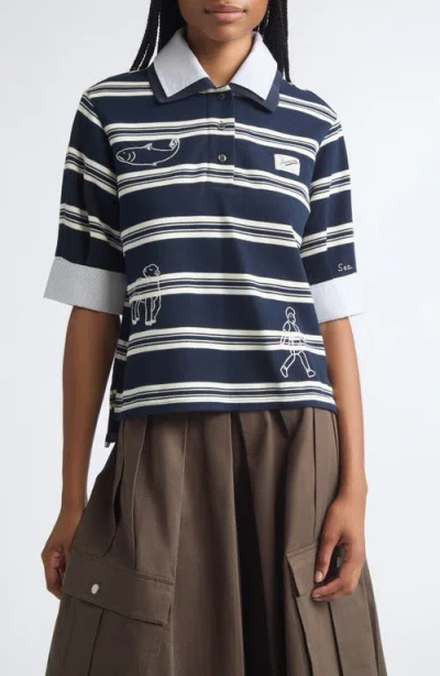 Sea Mina Double Layer Polo Top In Blue