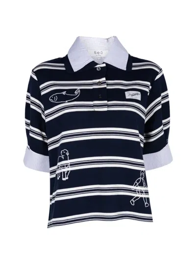 Sea Mina Striped Polo Shirt In Blue