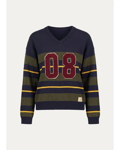 Sea Mina Striped Varsity Sweater In Green