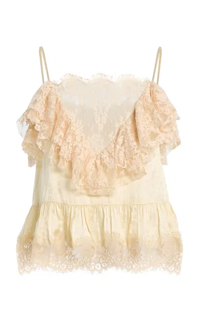 Sea Ethel Ruffled Lace And Satin-jacquard Camisole In Neutral